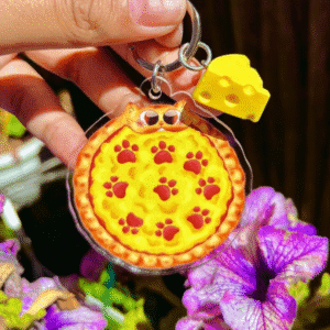 OC Perspex Keyring - Cat Cafe - Pawperoni Pizza