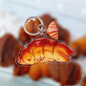 OC Perspex Keyring - Cat Cafe - Cat Croissant