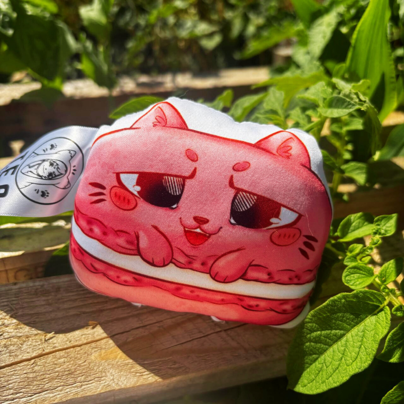 OC Mini Pillow - Cat Cafe - Pink Meowcaron - 01 OC Mini Pillow - Cat Cafe - Pink Meowcaron - 01