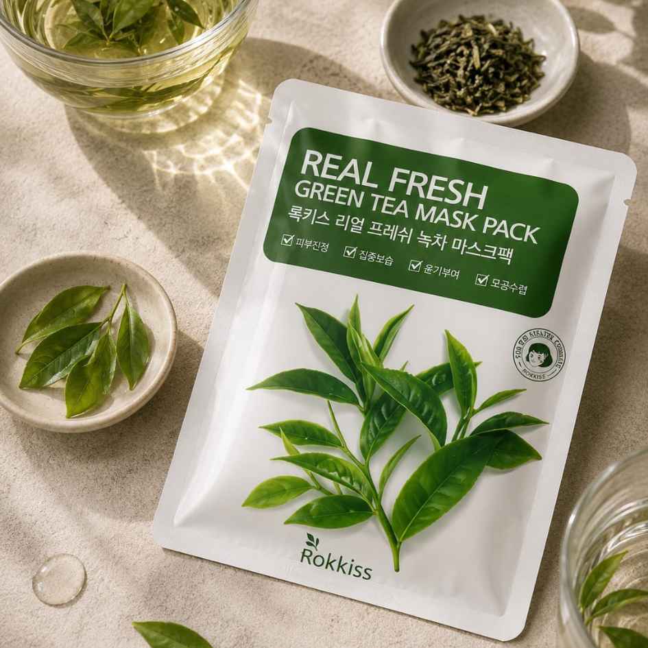 Korean Skincare – Rokkiss Real Fresh Sheet Mask Collection – Green Tea – 01